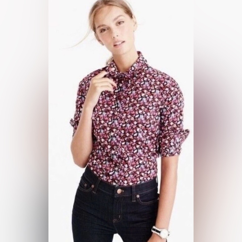 J Crew Liberty Art Fabrics Tie Neck Tuxedo Shirt Ruffles Sarah Print in 4